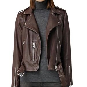 All Saints Dark Balfern Brown Leather Jacket